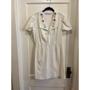 Lisa Says Gah White Embroidered Short Sleeve 100% Cotton Dress Women's Sz Large